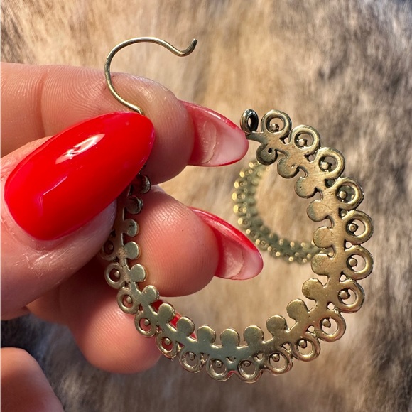 Solid Brass Indonesian Dangle Hoops - Picture 7 of 7